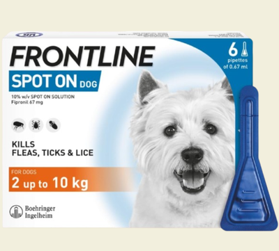FRONTLINE Spot On Flea & Tick Treatment for Small Dog (2-10kg) 6 Pipettes